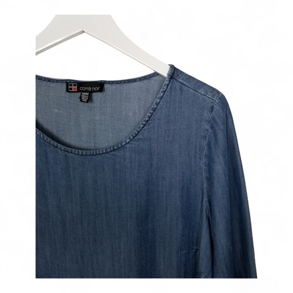 Carré Noir Denim Chambray Dress Ruffled Hem and Cuffs Scoop Neck - Medium - Picture 2 of 6